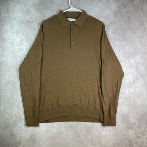 Autograph Polo Shirt Mens XL Merino Wool Brown Extra Fine Long Sleeve Stretch